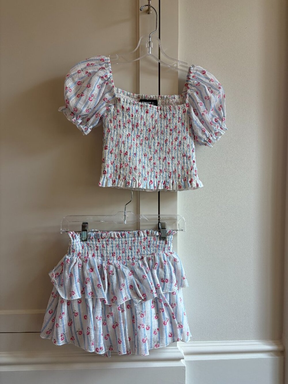 KatieJ NYC Tween floral stripe rouched skirt set - XL